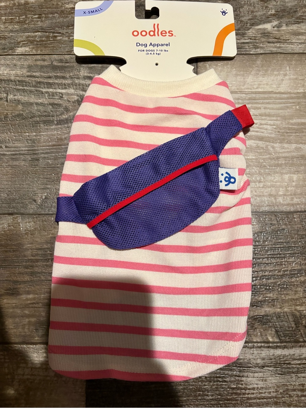 Oodles Pink Striped Dog Apparel with Purple Fanny Pack